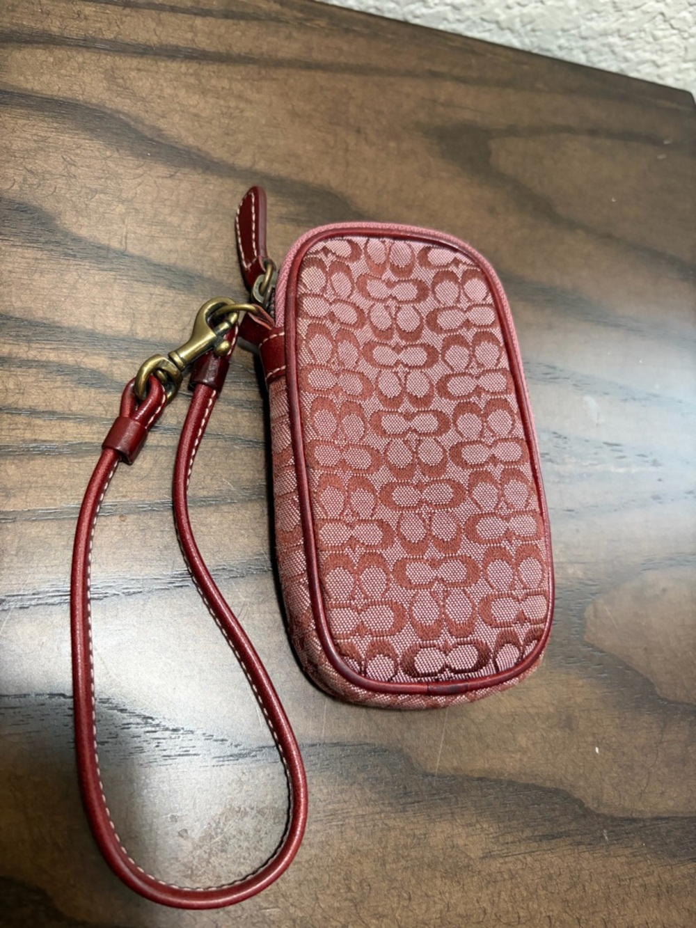 Coach Jacquard Vintage Red Signature Wristlet Key Pouch RARE